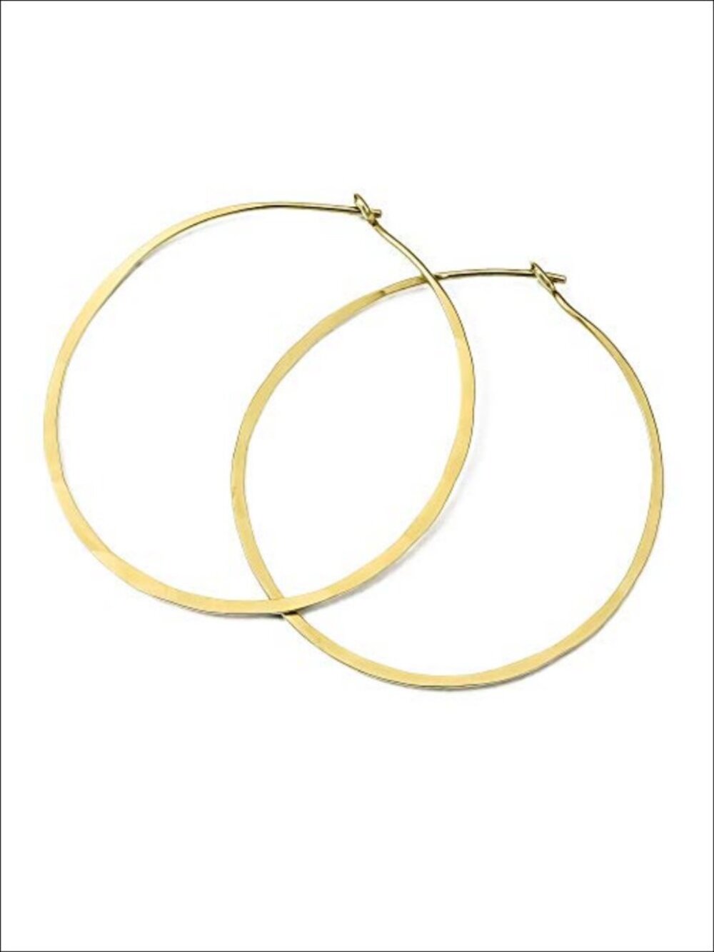Thin Hammered Hoop Earrings 14K Gold Filled Large 1.5 Inch Hinged Women